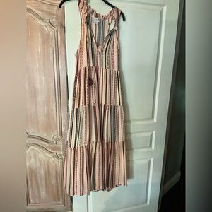‼️NWOT Omika Peach Stripe Tiered Maxi Dress